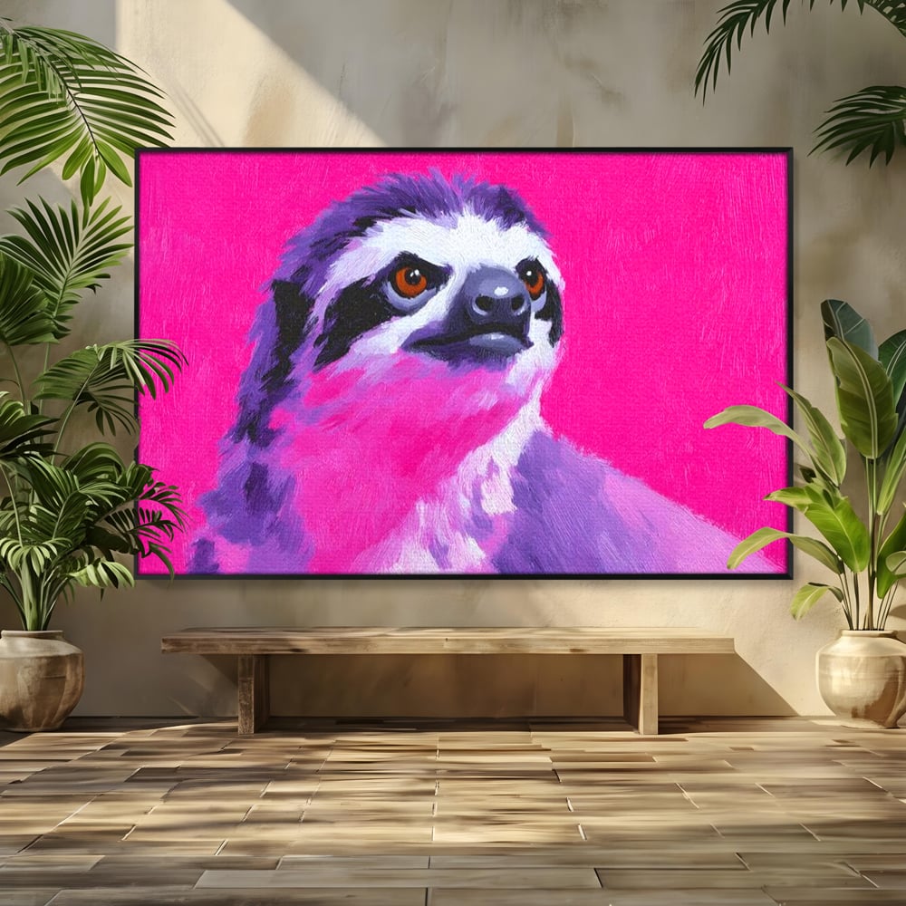 Leinwandbilder Premium, LuxCanva® M1519, Langsames Blinzeln, Leinen, Tier, Rosa, Neon, Lebendige Farben, Säugetier, Schlafzimmer, Büro, Wohnzimmer, Wohnzimmer, Kinderzimmer