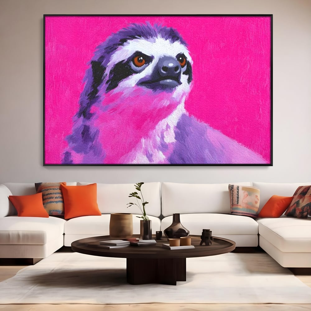 Leinwandbilder Premium, LuxCanva® M1519, Langsames Blinzeln, Leinen, Tier, Rosa, Neon, Lebendige Farben, Säugetier, Schlafzimmer, Büro, Wohnzimmer, Wohnzimmer, Kinderzimmer