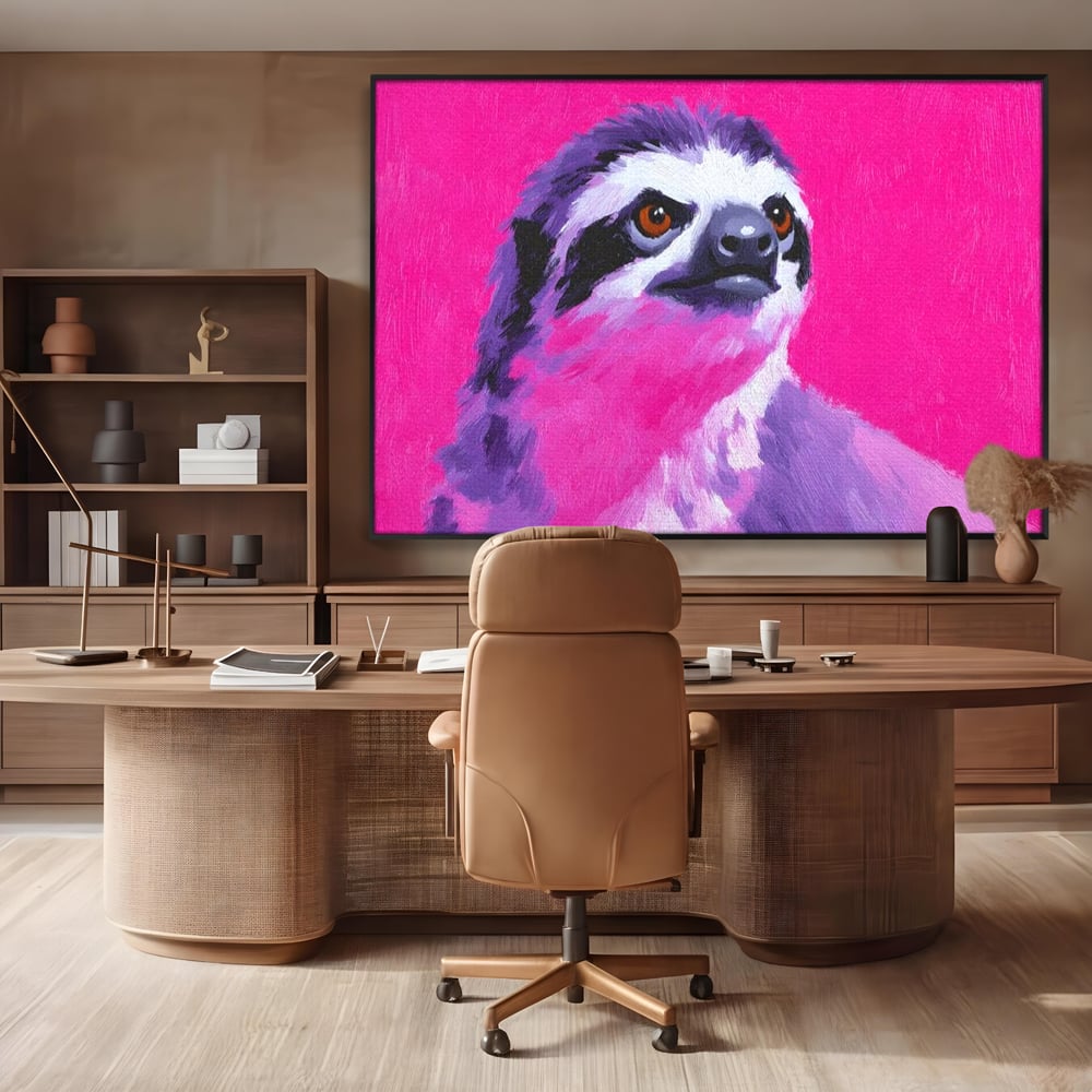 Leinwandbilder Premium, LuxCanva® M1519, Langsames Blinzeln, Leinen, Tier, Rosa, Neon, Lebendige Farben, Säugetier, Schlafzimmer, Büro, Wohnzimmer, Wohnzimmer, Kinderzimmer