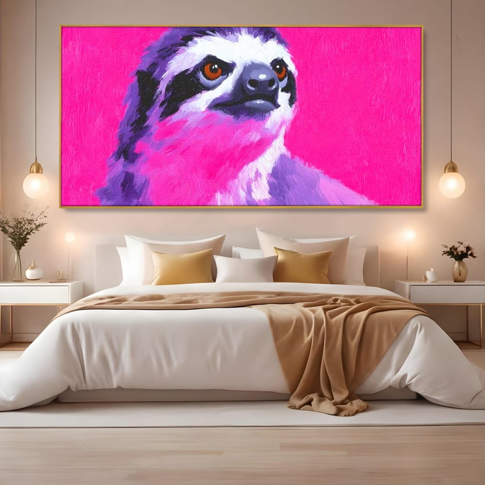 Leinwandbilder Premium, LuxCanva® M1519, Langsames Blinzeln, Leinen, Tier, Rosa, Neon, Lebendige Farben, Säugetier, Schlafzimmer, Büro, Wohnzimmer, Wohnzimmer, Kinderzimmer