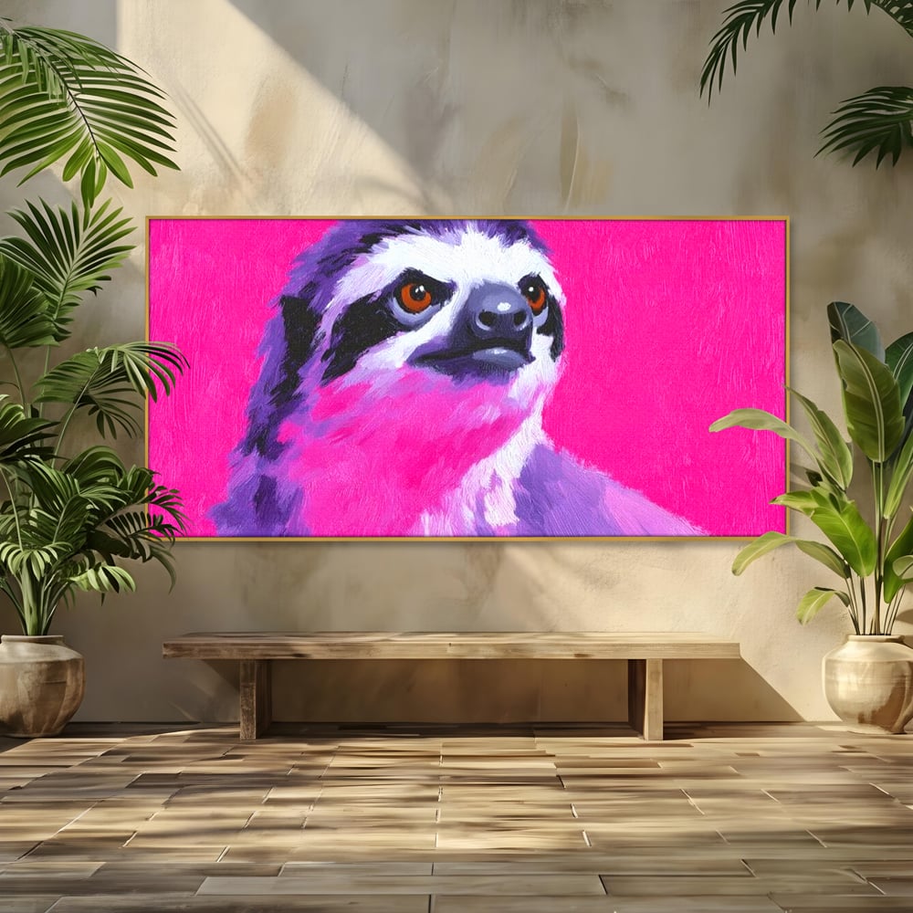 Leinwandbilder Premium, LuxCanva® M1519, Langsames Blinzeln, Leinen, Tier, Rosa, Neon, Lebendige Farben, Säugetier, Schlafzimmer, Büro, Wohnzimmer, Wohnzimmer, Kinderzimmer