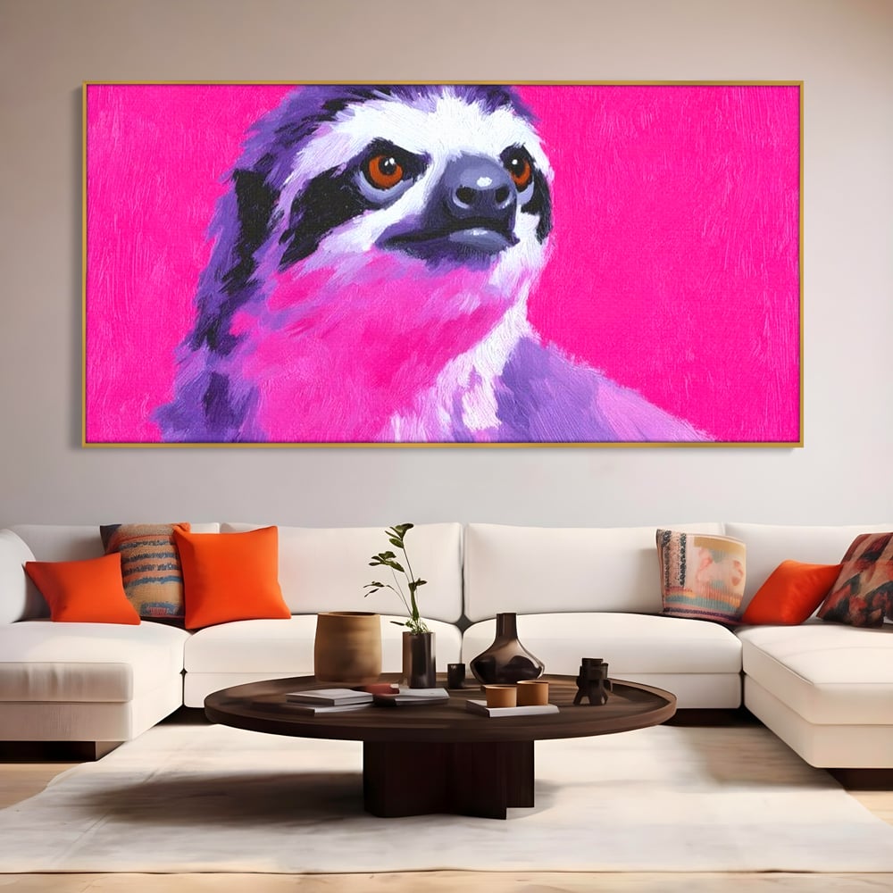 Leinwandbilder Premium, LuxCanva® M1519, Langsames Blinzeln, Leinen, Tier, Rosa, Neon, Lebendige Farben, Säugetier, Schlafzimmer, Büro, Wohnzimmer, Wohnzimmer, Kinderzimmer