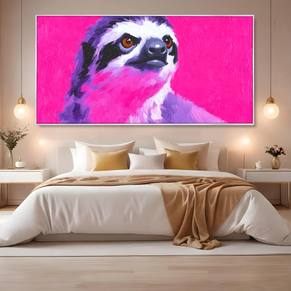 Leinwandbilder Premium, LuxCanva® M1519, Langsames Blinzeln, Leinen, Tier, Rosa, Neon, Lebendige Farben, Säugetier, Schlafzimmer, Büro, Wohnzimmer, Wohnzimmer, Kinderzimmer
