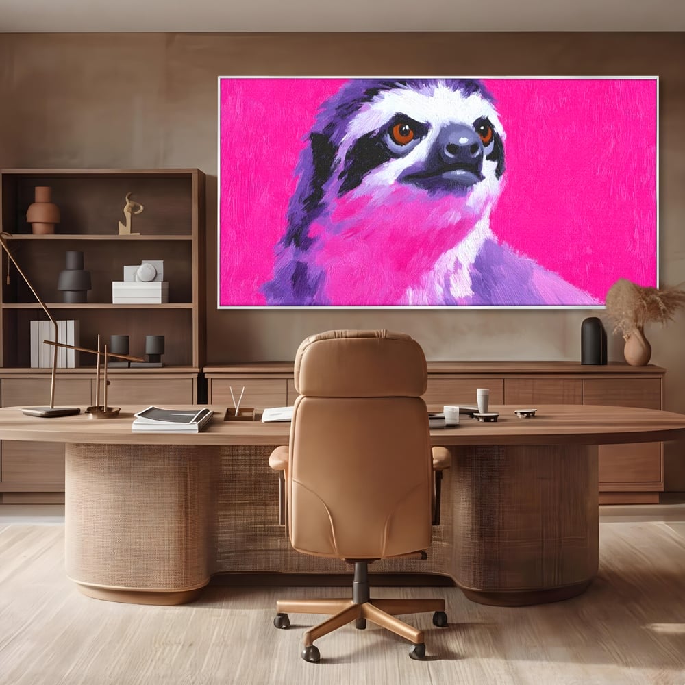 Leinwandbilder Premium, LuxCanva® M1519, Langsames Blinzeln, Leinen, Tier, Rosa, Neon, Lebendige Farben, Säugetier, Schlafzimmer, Büro, Wohnzimmer, Wohnzimmer, Kinderzimmer