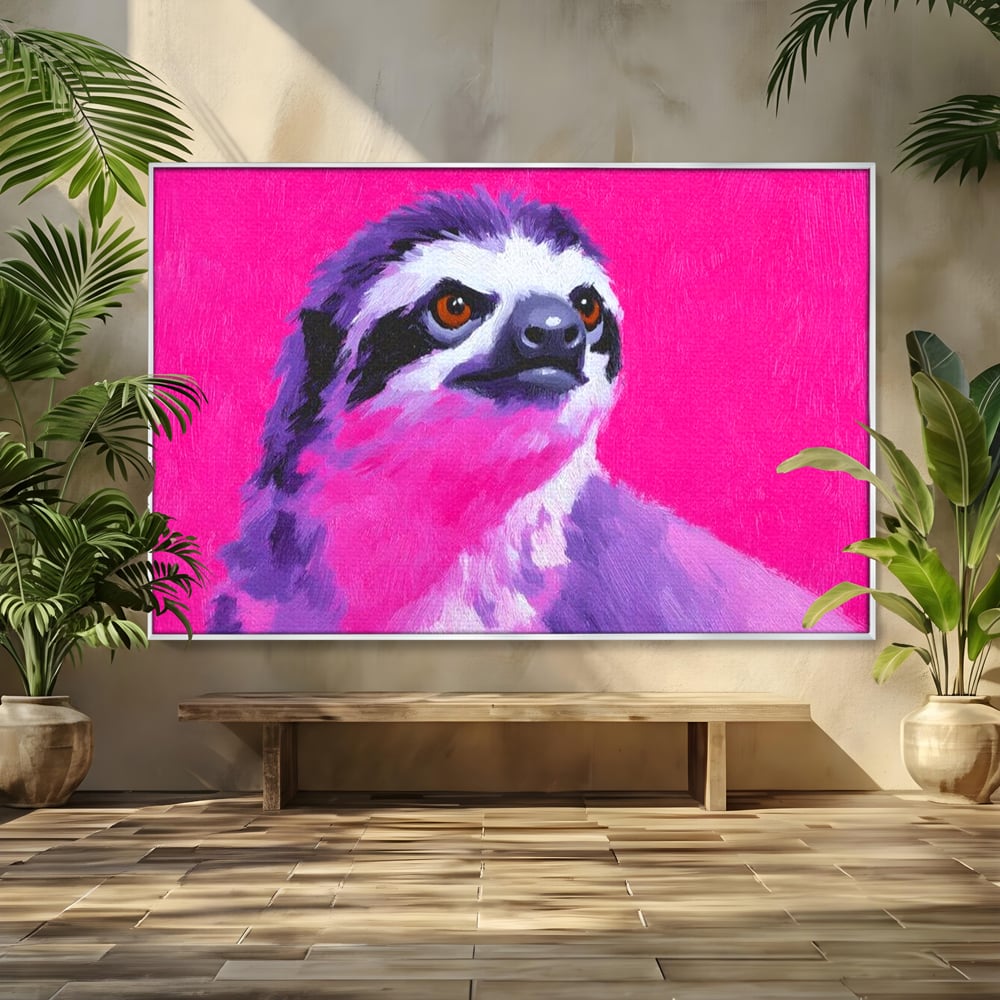 Leinwandbilder Premium, LuxCanva® M1519, Langsames Blinzeln, Leinen, Tier, Rosa, Neon, Lebendige Farben, Säugetier, Schlafzimmer, Büro, Wohnzimmer, Wohnzimmer, Kinderzimmer