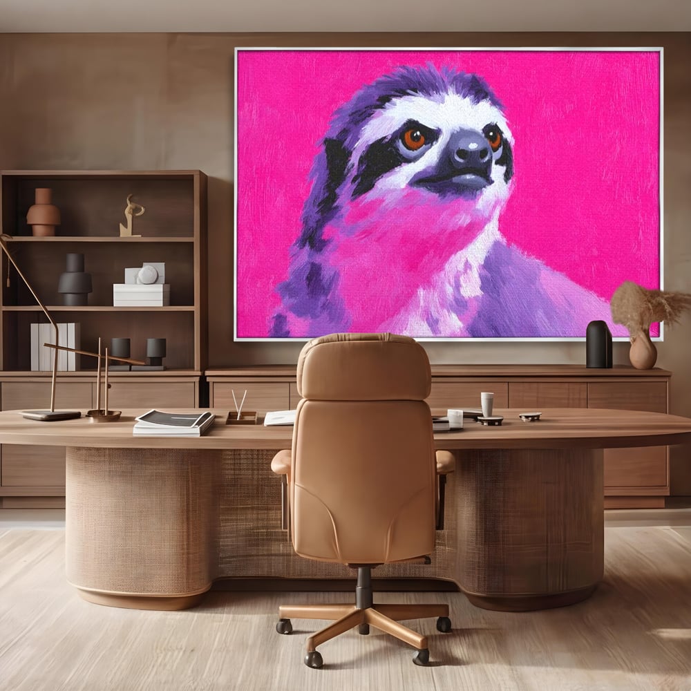Leinwandbilder Premium, LuxCanva® M1519, Langsames Blinzeln, Leinen, Tier, Rosa, Neon, Lebendige Farben, Säugetier, Schlafzimmer, Büro, Wohnzimmer, Wohnzimmer, Kinderzimmer