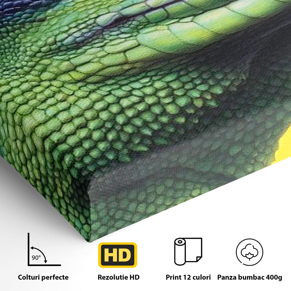 Leinwand Wandkunst Leinwand Premium, LuxCanva® M1520, Eidechse Pop, Reptila, Reptila, Eidechse, Dschungel, Tropisch, Exotisch, Lebendige Farben, Neon, Schlafzimmer, Büro, Wohnzimmer, Kinderzimmer