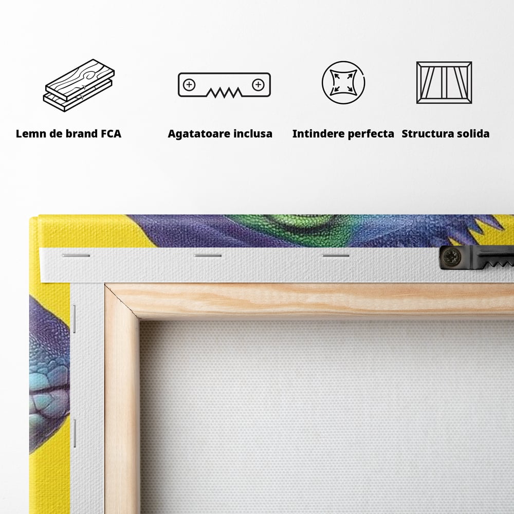 Leinwand Wandkunst Leinwand Premium, LuxCanva® M1520, Eidechse Pop, Reptila, Reptila, Eidechse, Dschungel, Tropisch, Exotisch, Lebendige Farben, Neon, Schlafzimmer, Büro, Wohnzimmer, Kinderzimmer