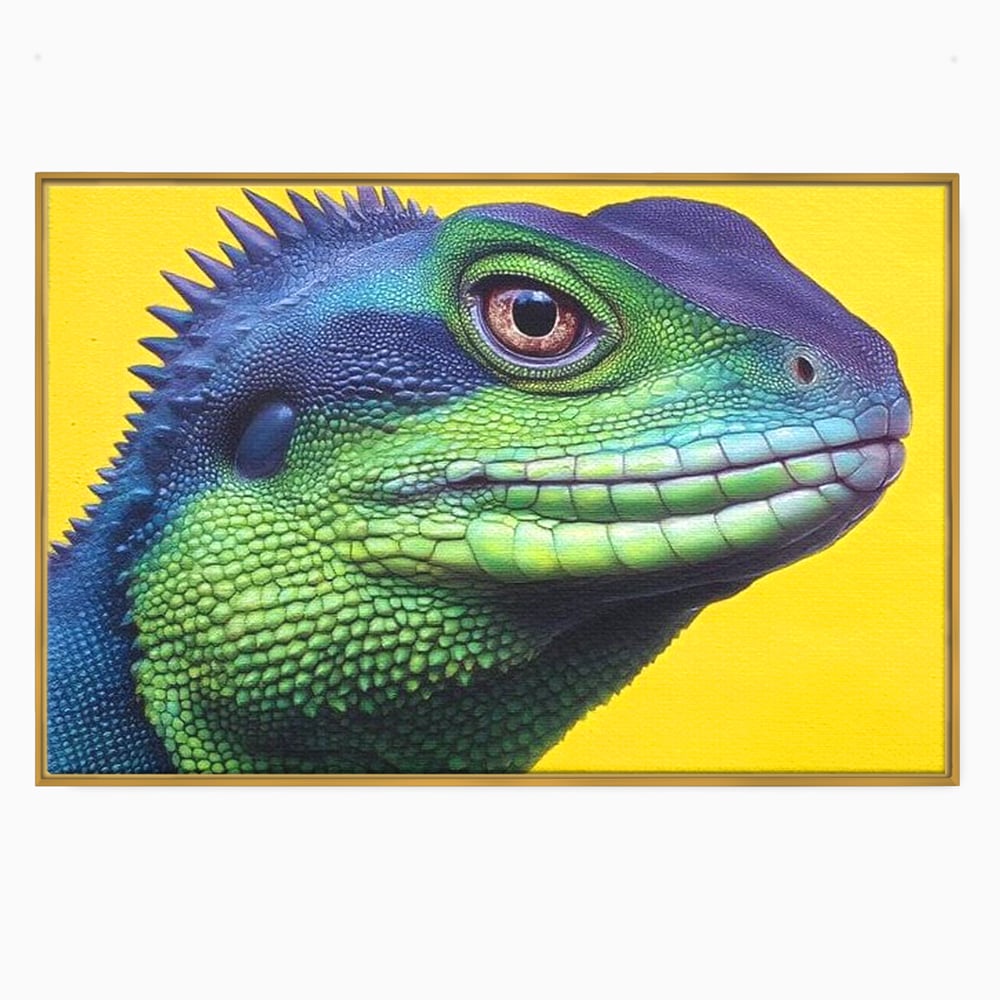 Leinwand Wandkunst Leinwand Premium, LuxCanva® M1520, Eidechse Pop, Reptila, Reptila, Eidechse, Dschungel, Tropisch, Exotisch, Lebendige Farben, Neon, Schlafzimmer, Büro, Wohnzimmer, Kinderzimmer
