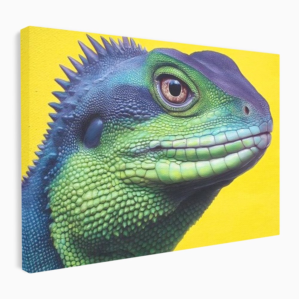 Leinwand Wandkunst Leinwand Premium, LuxCanva® M1520, Eidechse Pop, Reptila, Reptila, Eidechse, Dschungel, Tropisch, Exotisch, Lebendige Farben, Neon, Schlafzimmer, Büro, Wohnzimmer, Kinderzimmer