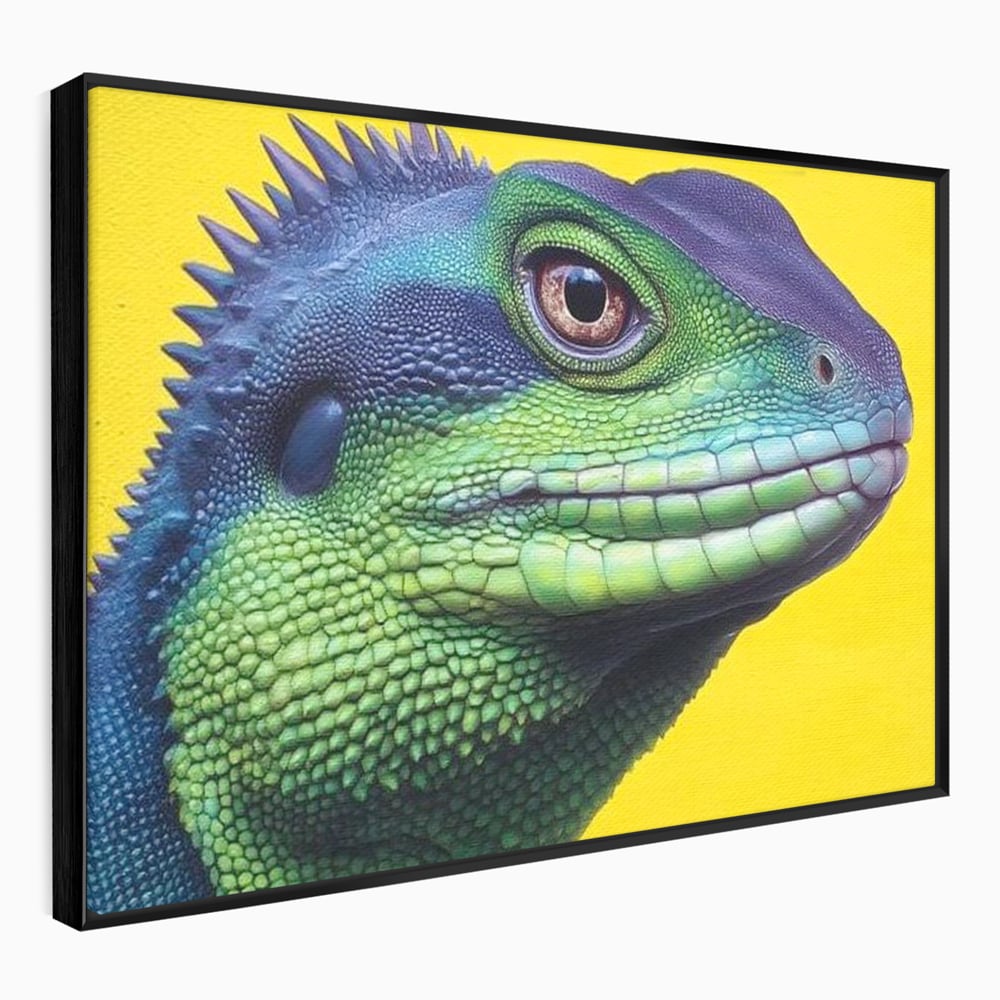 Leinwand Wandkunst Leinwand Premium, LuxCanva® M1520, Eidechse Pop, Reptila, Reptila, Eidechse, Dschungel, Tropisch, Exotisch, Lebendige Farben, Neon, Schlafzimmer, Büro, Wohnzimmer, Kinderzimmer