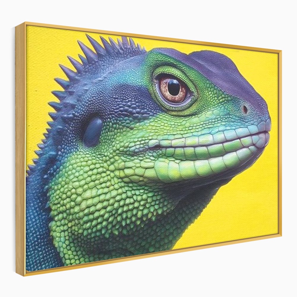 Leinwand Wandkunst Leinwand Premium, LuxCanva® M1520, Eidechse Pop, Reptila, Reptila, Eidechse, Dschungel, Tropisch, Exotisch, Lebendige Farben, Neon, Schlafzimmer, Büro, Wohnzimmer, Kinderzimmer