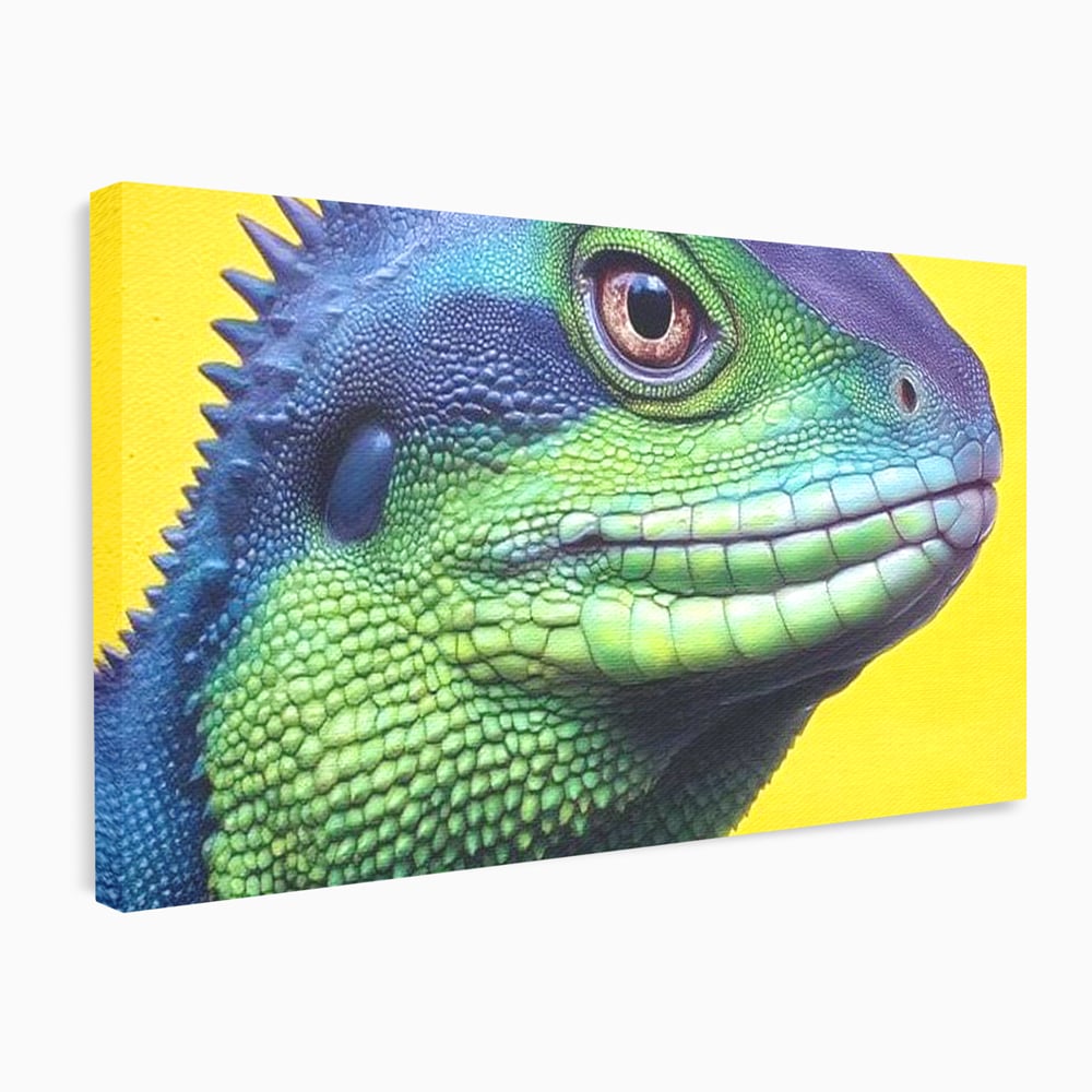 Leinwand Wandkunst Leinwand Premium, LuxCanva® M1520, Eidechse Pop, Reptila, Reptila, Eidechse, Dschungel, Tropisch, Exotisch, Lebendige Farben, Neon, Schlafzimmer, Büro, Wohnzimmer, Kinderzimmer