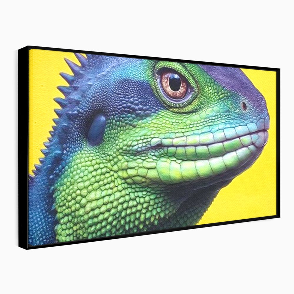 Leinwand Wandkunst Leinwand Premium, LuxCanva® M1520, Eidechse Pop, Reptila, Reptila, Eidechse, Dschungel, Tropisch, Exotisch, Lebendige Farben, Neon, Schlafzimmer, Büro, Wohnzimmer, Kinderzimmer