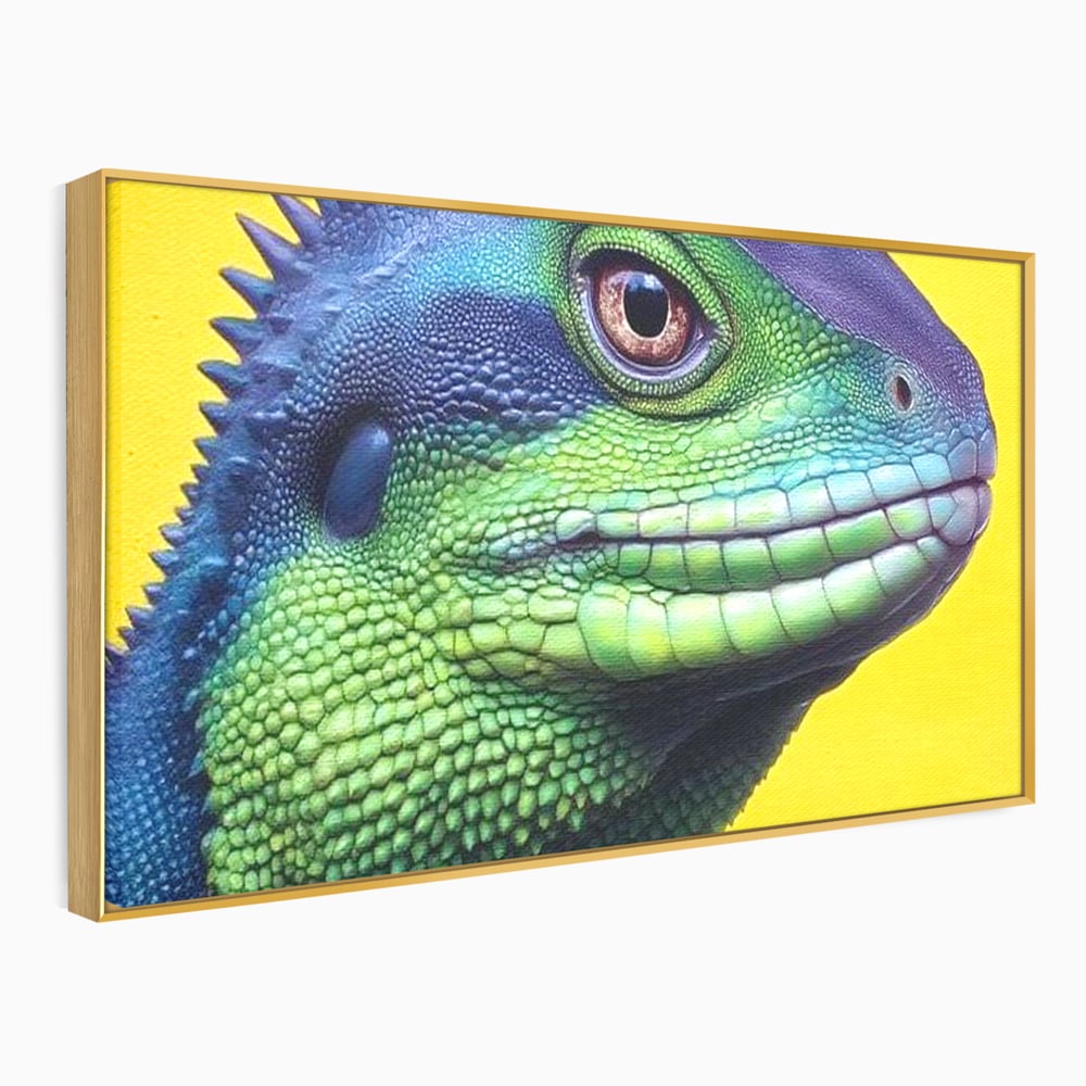 Leinwand Wandkunst Leinwand Premium, LuxCanva® M1520, Eidechse Pop, Reptila, Reptila, Eidechse, Dschungel, Tropisch, Exotisch, Lebendige Farben, Neon, Schlafzimmer, Büro, Wohnzimmer, Kinderzimmer
