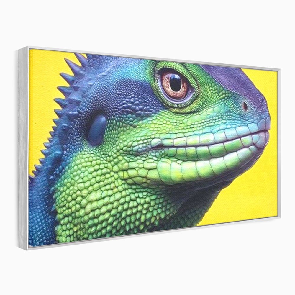 Leinwand Wandkunst Leinwand Premium, LuxCanva® M1520, Eidechse Pop, Reptila, Reptila, Eidechse, Dschungel, Tropisch, Exotisch, Lebendige Farben, Neon, Schlafzimmer, Büro, Wohnzimmer, Kinderzimmer