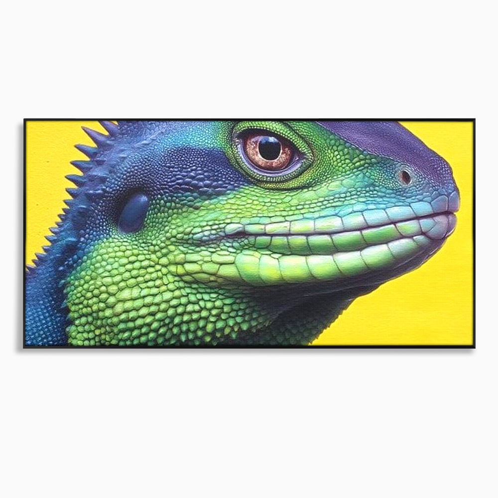 Leinwand Wandkunst Leinwand Premium, LuxCanva® M1520, Eidechse Pop, Reptila, Reptila, Eidechse, Dschungel, Tropisch, Exotisch, Lebendige Farben, Neon, Schlafzimmer, Büro, Wohnzimmer, Kinderzimmer