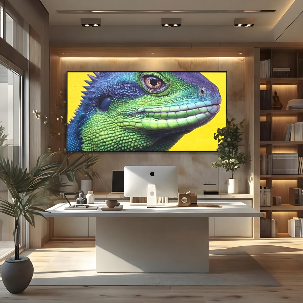 Leinwand Wandkunst Leinwand Premium, LuxCanva® M1520, Eidechse Pop, Reptila, Reptila, Eidechse, Dschungel, Tropisch, Exotisch, Lebendige Farben, Neon, Schlafzimmer, Büro, Wohnzimmer, Kinderzimmer