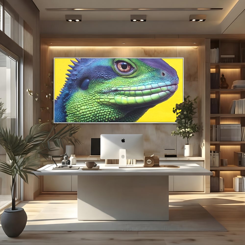 Leinwand Wandkunst Leinwand Premium, LuxCanva® M1520, Eidechse Pop, Reptila, Reptila, Eidechse, Dschungel, Tropisch, Exotisch, Lebendige Farben, Neon, Schlafzimmer, Büro, Wohnzimmer, Kinderzimmer