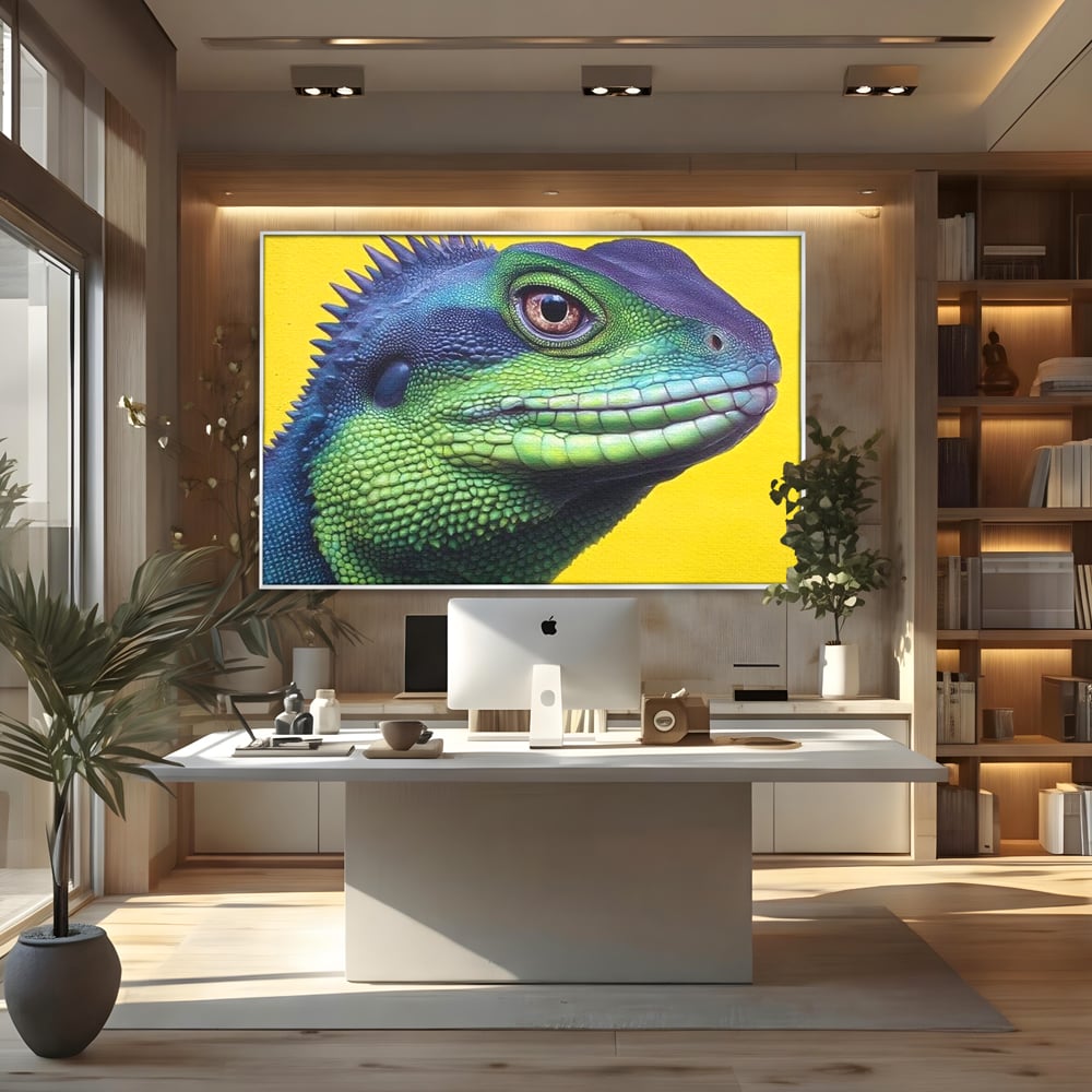 Leinwand Wandkunst Leinwand Premium, LuxCanva® M1520, Eidechse Pop, Reptila, Reptila, Eidechse, Dschungel, Tropisch, Exotisch, Lebendige Farben, Neon, Schlafzimmer, Büro, Wohnzimmer, Kinderzimmer