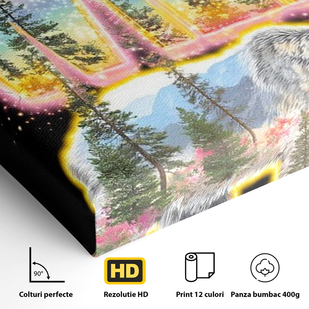 Leinwand Wandkunst Canvas Premium, LuxCanva® M1521, Wilde Freiheit, Bär, Tier, Landschaft, Natur, Wildnis, Neon, leuchtend, Schlafzimmer, Büro, Wohnzimmer, Kinderzimmer