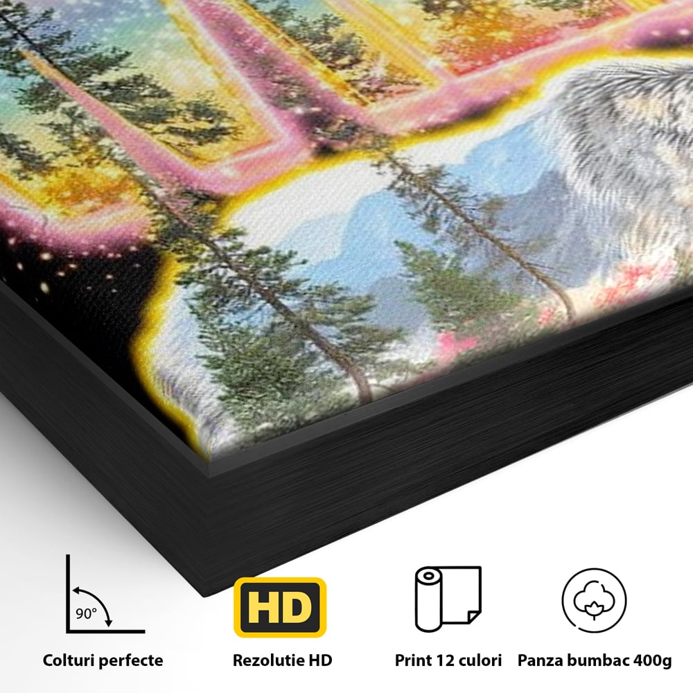 Leinwand Wandkunst Canvas Premium, LuxCanva® M1521, Wilde Freiheit, Bär, Tier, Landschaft, Natur, Wildnis, Neon, leuchtend, Schlafzimmer, Büro, Wohnzimmer, Kinderzimmer