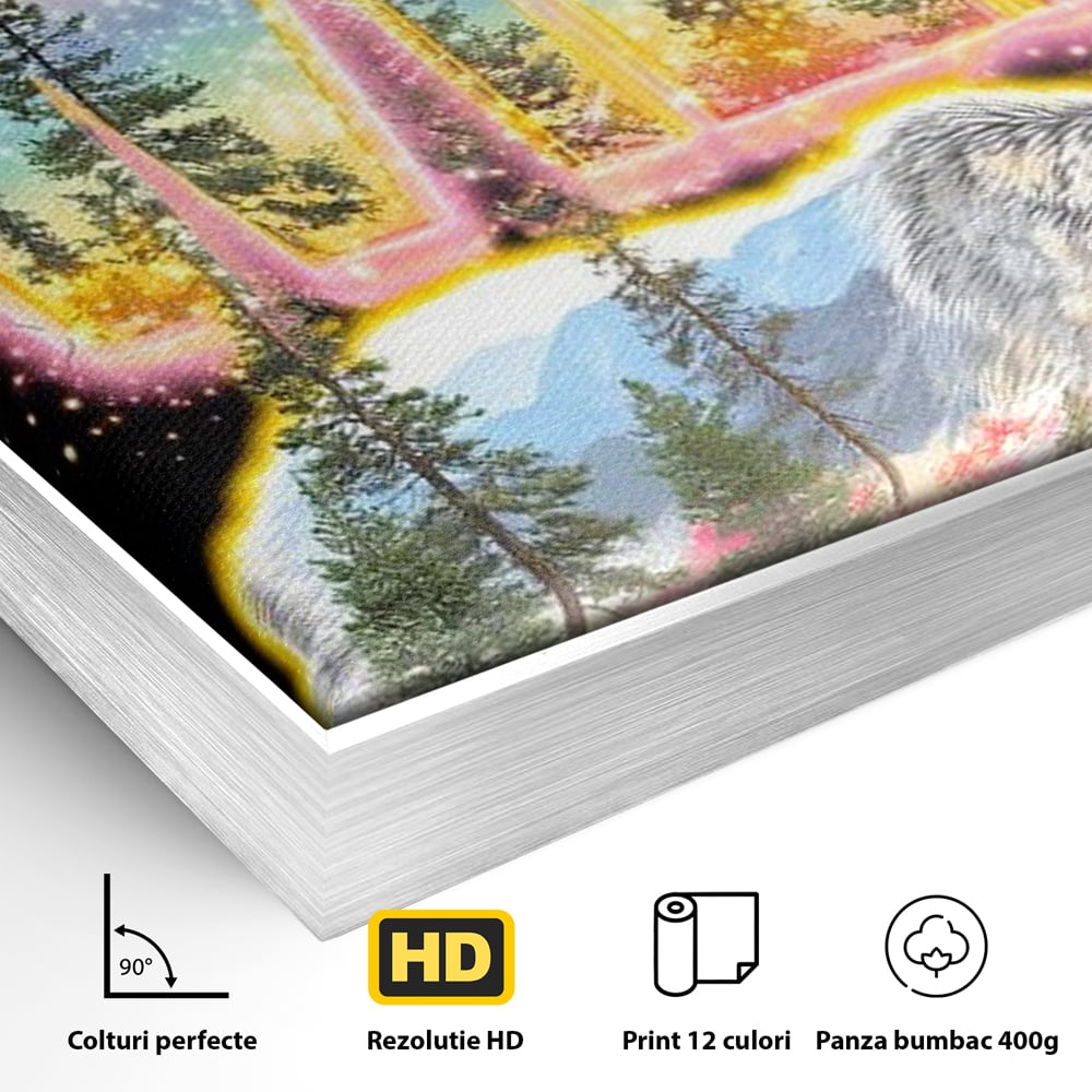 Leinwand Wandkunst Canvas Premium, LuxCanva® M1521, Wilde Freiheit, Bär, Tier, Landschaft, Natur, Wildnis, Neon, leuchtend, Schlafzimmer, Büro, Wohnzimmer, Kinderzimmer