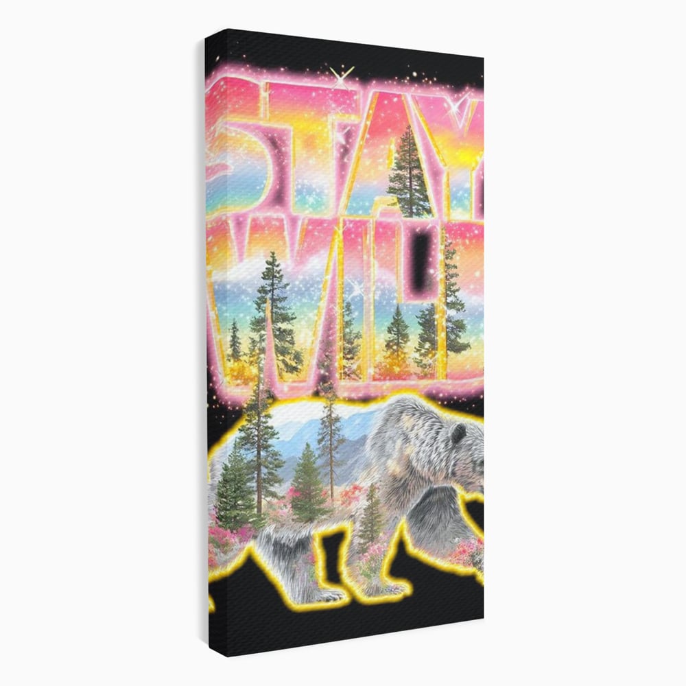 Leinwand Wandkunst Canvas Premium, LuxCanva® M1521, Wilde Freiheit, Bär, Tier, Landschaft, Natur, Wildnis, Neon, leuchtend, Schlafzimmer, Büro, Wohnzimmer, Kinderzimmer