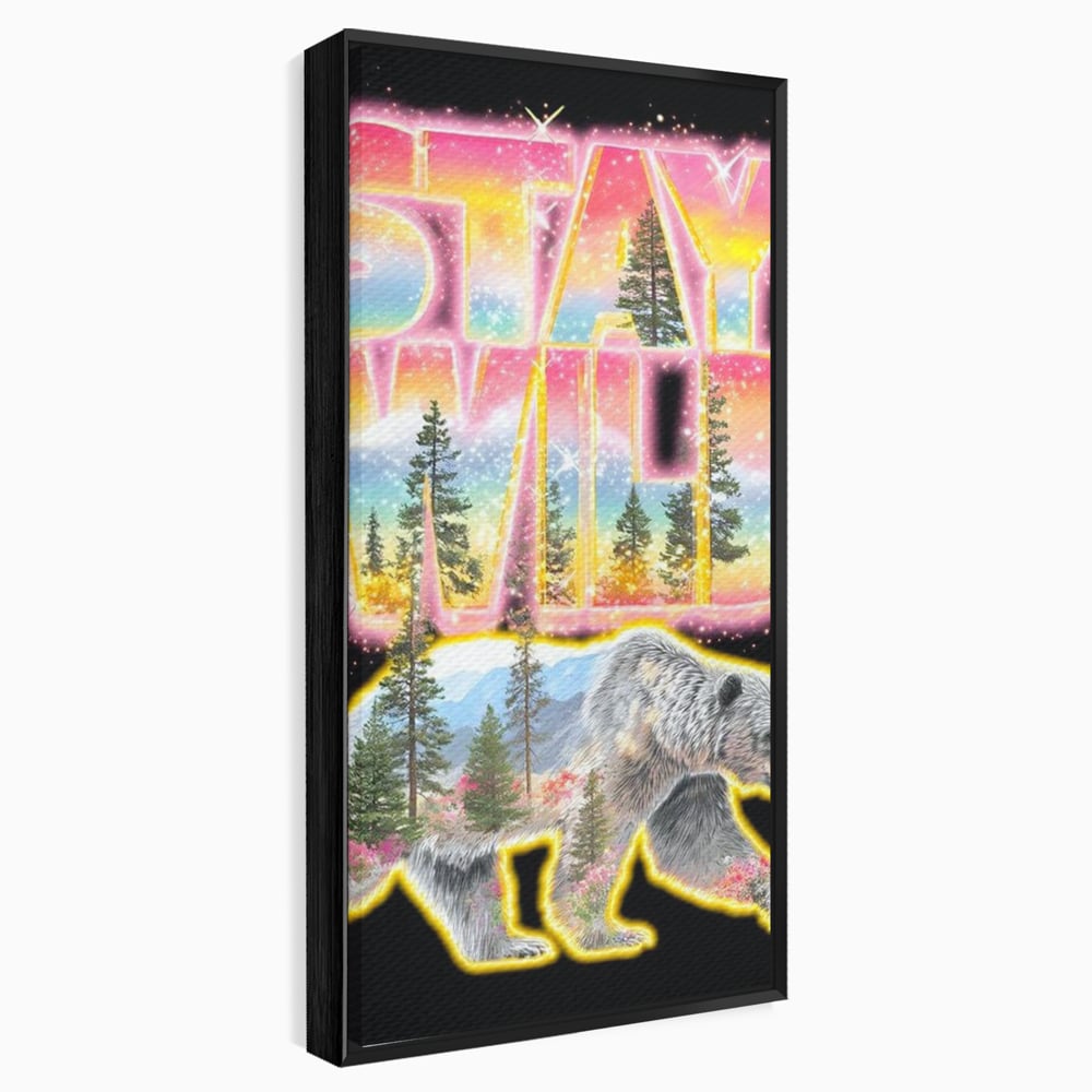Leinwand Wandkunst Canvas Premium, LuxCanva® M1521, Wilde Freiheit, Bär, Tier, Landschaft, Natur, Wildnis, Neon, leuchtend, Schlafzimmer, Büro, Wohnzimmer, Kinderzimmer