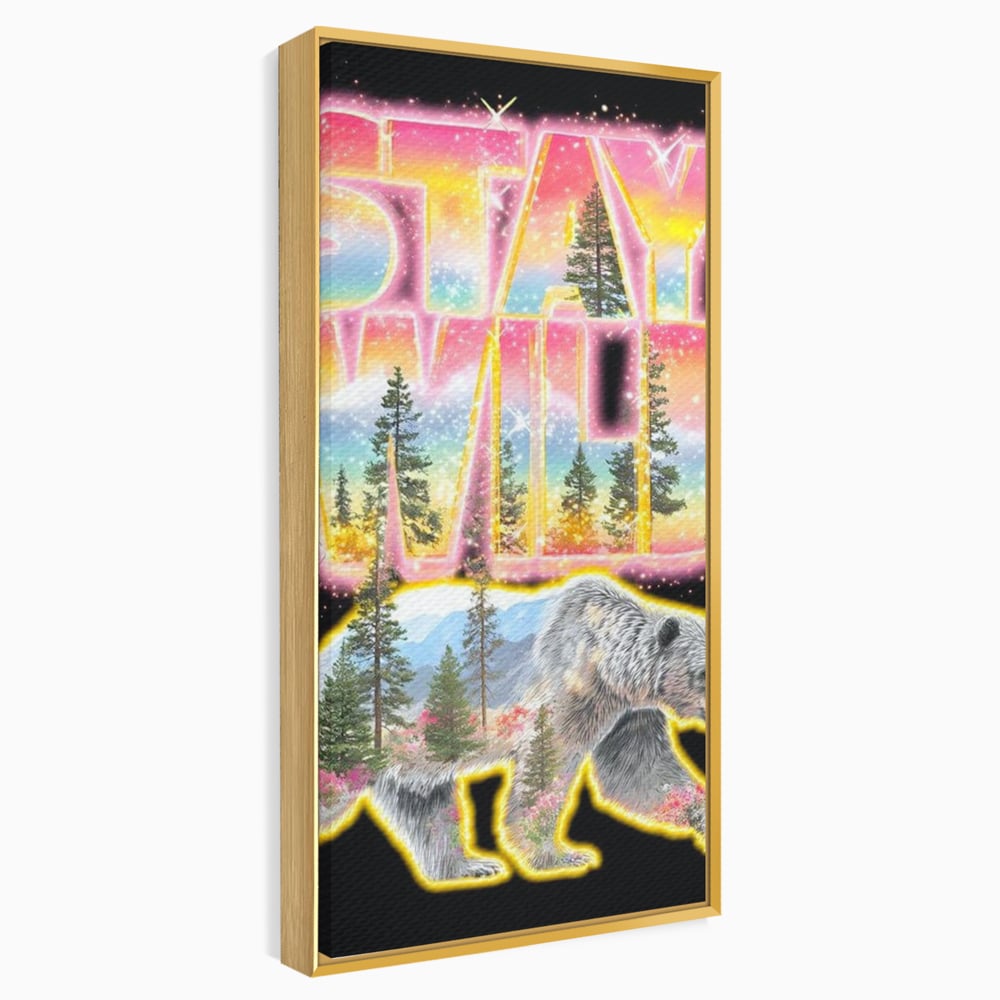 Leinwand Wandkunst Canvas Premium, LuxCanva® M1521, Wilde Freiheit, Bär, Tier, Landschaft, Natur, Wildnis, Neon, leuchtend, Schlafzimmer, Büro, Wohnzimmer, Kinderzimmer