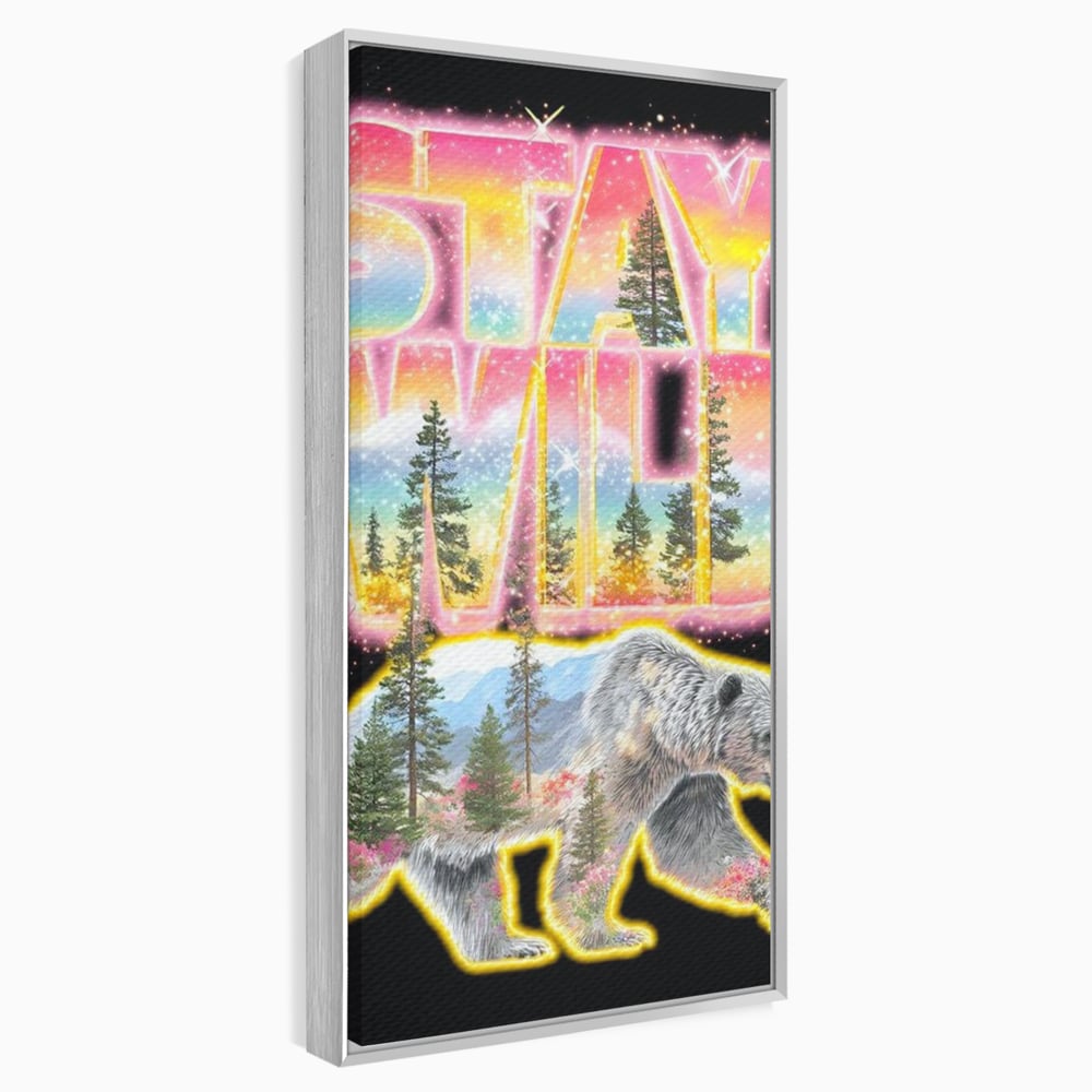 Leinwand Wandkunst Canvas Premium, LuxCanva® M1521, Wilde Freiheit, Bär, Tier, Landschaft, Natur, Wildnis, Neon, leuchtend, Schlafzimmer, Büro, Wohnzimmer, Kinderzimmer