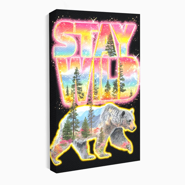 Leinwand Wandkunst Canvas Premium, LuxCanva® M1521, Wilde Freiheit, Bär, Tier, Landschaft, Natur, Wildnis, Neon, leuchtend, Schlafzimmer, Büro, Wohnzimmer, Kinderzimmer
