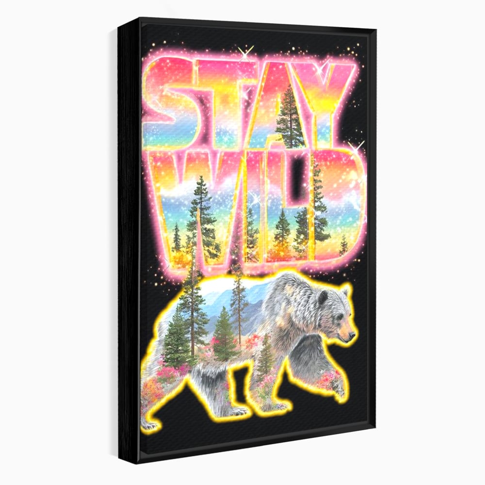 Leinwand Wandkunst Canvas Premium, LuxCanva® M1521, Wilde Freiheit, Bär, Tier, Landschaft, Natur, Wildnis, Neon, leuchtend, Schlafzimmer, Büro, Wohnzimmer, Kinderzimmer