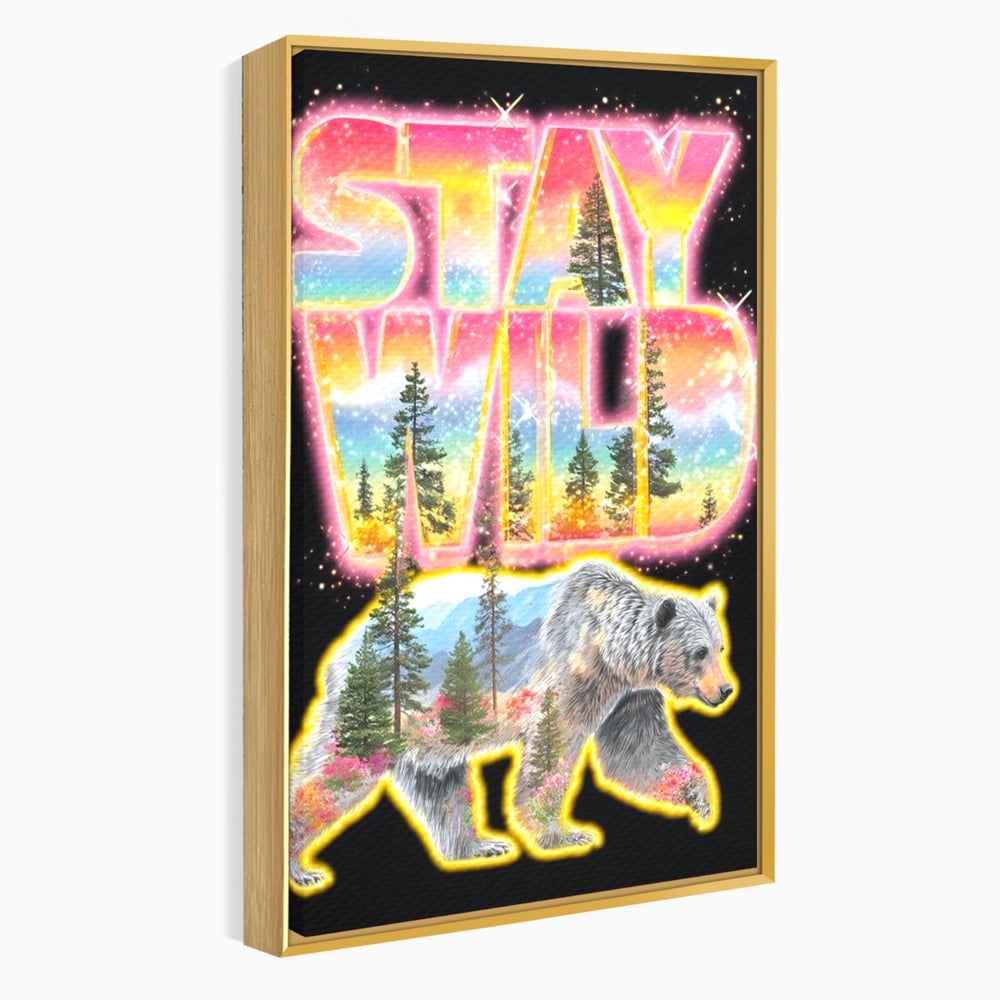 Leinwand Wandkunst Canvas Premium, LuxCanva® M1521, Wilde Freiheit, Bär, Tier, Landschaft, Natur, Wildnis, Neon, leuchtend, Schlafzimmer, Büro, Wohnzimmer, Kinderzimmer