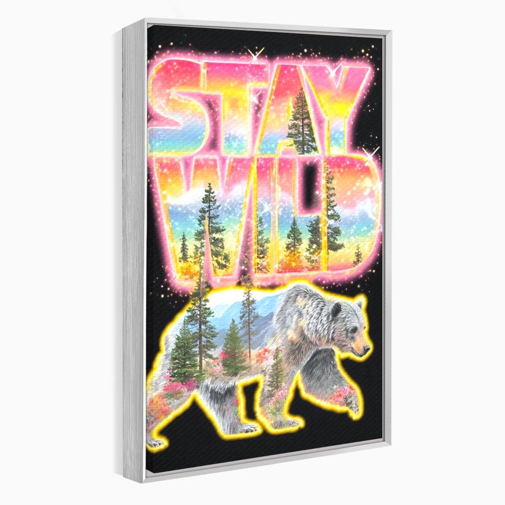 Leinwand Wandkunst Canvas Premium, LuxCanva® M1521, Wilde Freiheit, Bär, Tier, Landschaft, Natur, Wildnis, Neon, leuchtend, Schlafzimmer, Büro, Wohnzimmer, Kinderzimmer