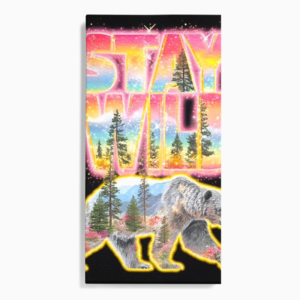 Leinwand Wandkunst Canvas Premium, LuxCanva® M1521, Wilde Freiheit, Bär, Tier, Landschaft, Natur, Wildnis, Neon, leuchtend, Schlafzimmer, Büro, Wohnzimmer, Kinderzimmer
