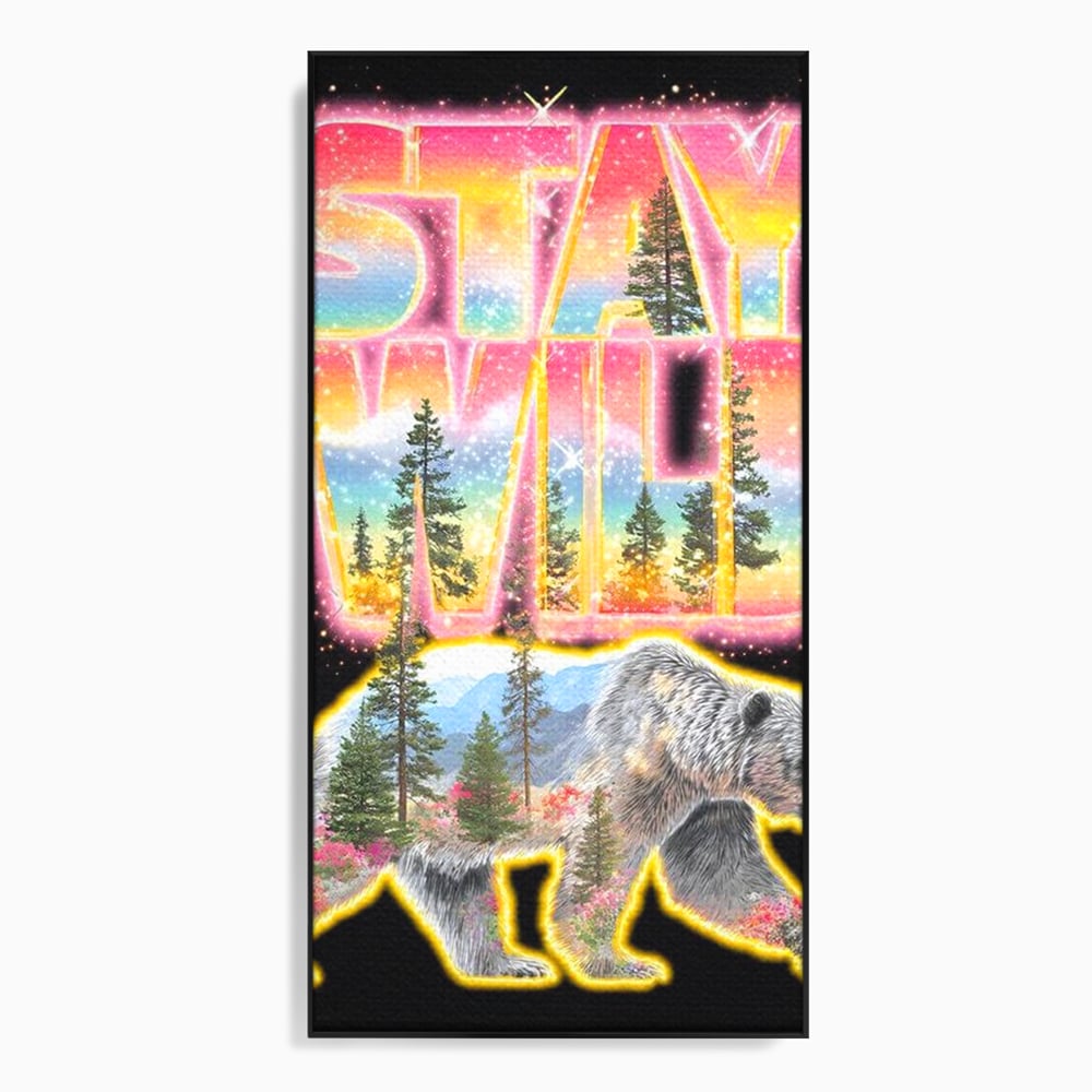 Leinwand Wandkunst Canvas Premium, LuxCanva® M1521, Wilde Freiheit, Bär, Tier, Landschaft, Natur, Wildnis, Neon, leuchtend, Schlafzimmer, Büro, Wohnzimmer, Kinderzimmer