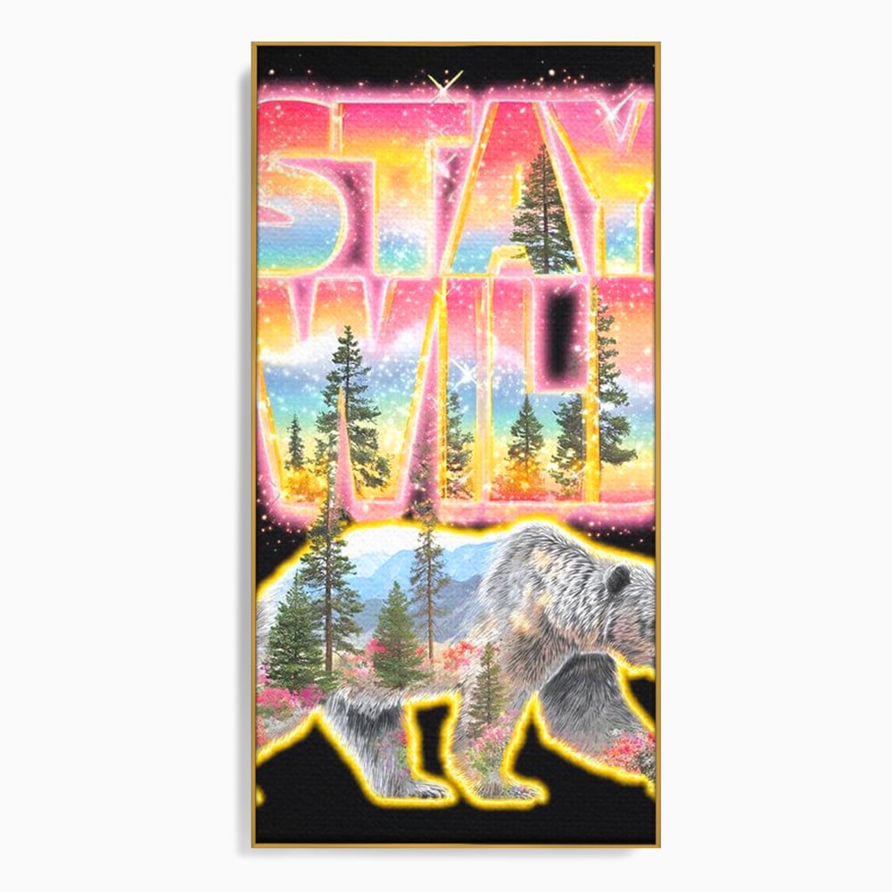 Leinwand Wandkunst Canvas Premium, LuxCanva® M1521, Wilde Freiheit, Bär, Tier, Landschaft, Natur, Wildnis, Neon, leuchtend, Schlafzimmer, Büro, Wohnzimmer, Kinderzimmer