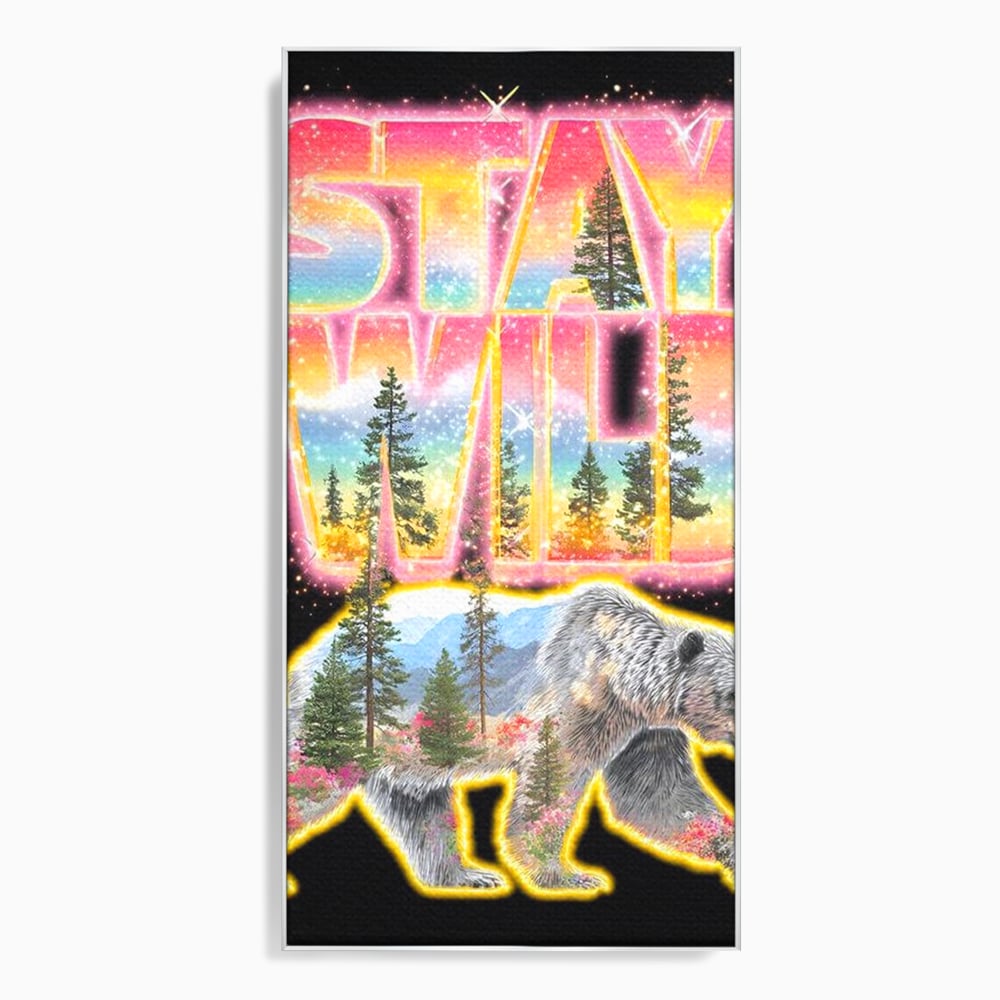 Leinwand Wandkunst Canvas Premium, LuxCanva® M1521, Wilde Freiheit, Bär, Tier, Landschaft, Natur, Wildnis, Neon, leuchtend, Schlafzimmer, Büro, Wohnzimmer, Kinderzimmer