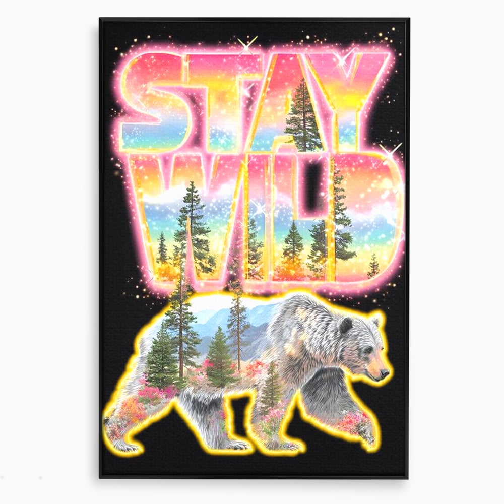 Leinwand Wandkunst Canvas Premium, LuxCanva® M1521, Wilde Freiheit, Bär, Tier, Landschaft, Natur, Wildnis, Neon, leuchtend, Schlafzimmer, Büro, Wohnzimmer, Kinderzimmer