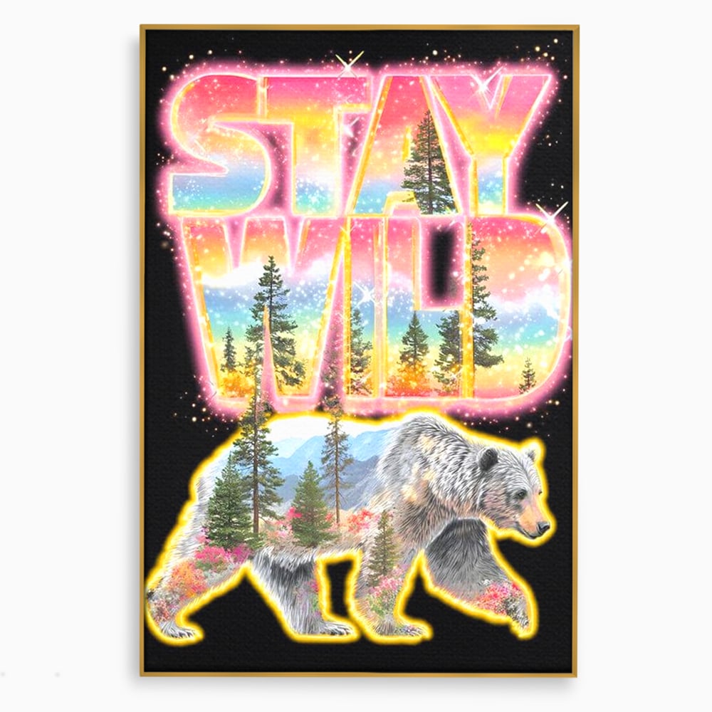 Leinwand Wandkunst Canvas Premium, LuxCanva® M1521, Wilde Freiheit, Bär, Tier, Landschaft, Natur, Wildnis, Neon, leuchtend, Schlafzimmer, Büro, Wohnzimmer, Kinderzimmer