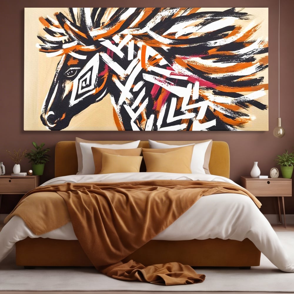 Tablou Canvas Premium, LuxCanva® M1524, Spirit Salbatic, Pictura, Cal, Armasar, Animal, Tribal, Galop, Coama, Etnic, Dormitor, Birou, Living, Camera Copil