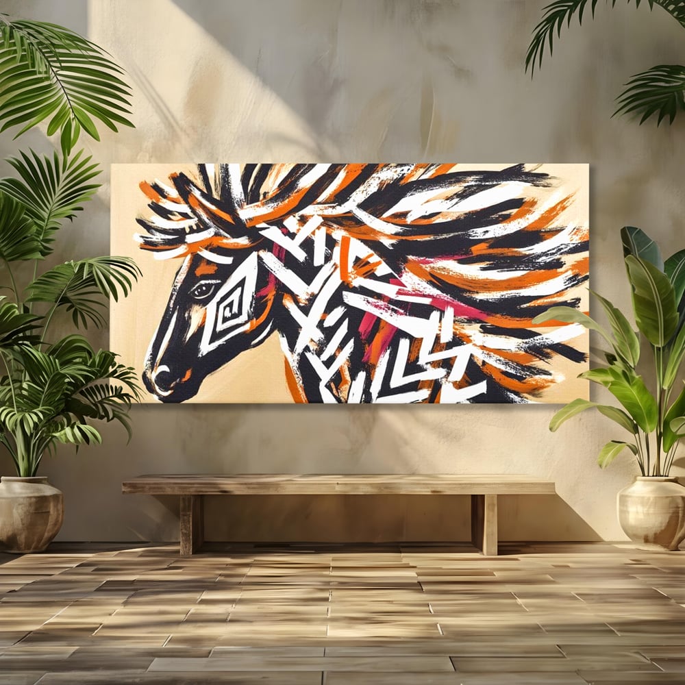 Tablou Canvas Premium, LuxCanva® M1524, Spirit Salbatic, Pictura, Cal, Armasar, Animal, Tribal, Galop, Coama, Etnic, Dormitor, Birou, Living, Camera Copil