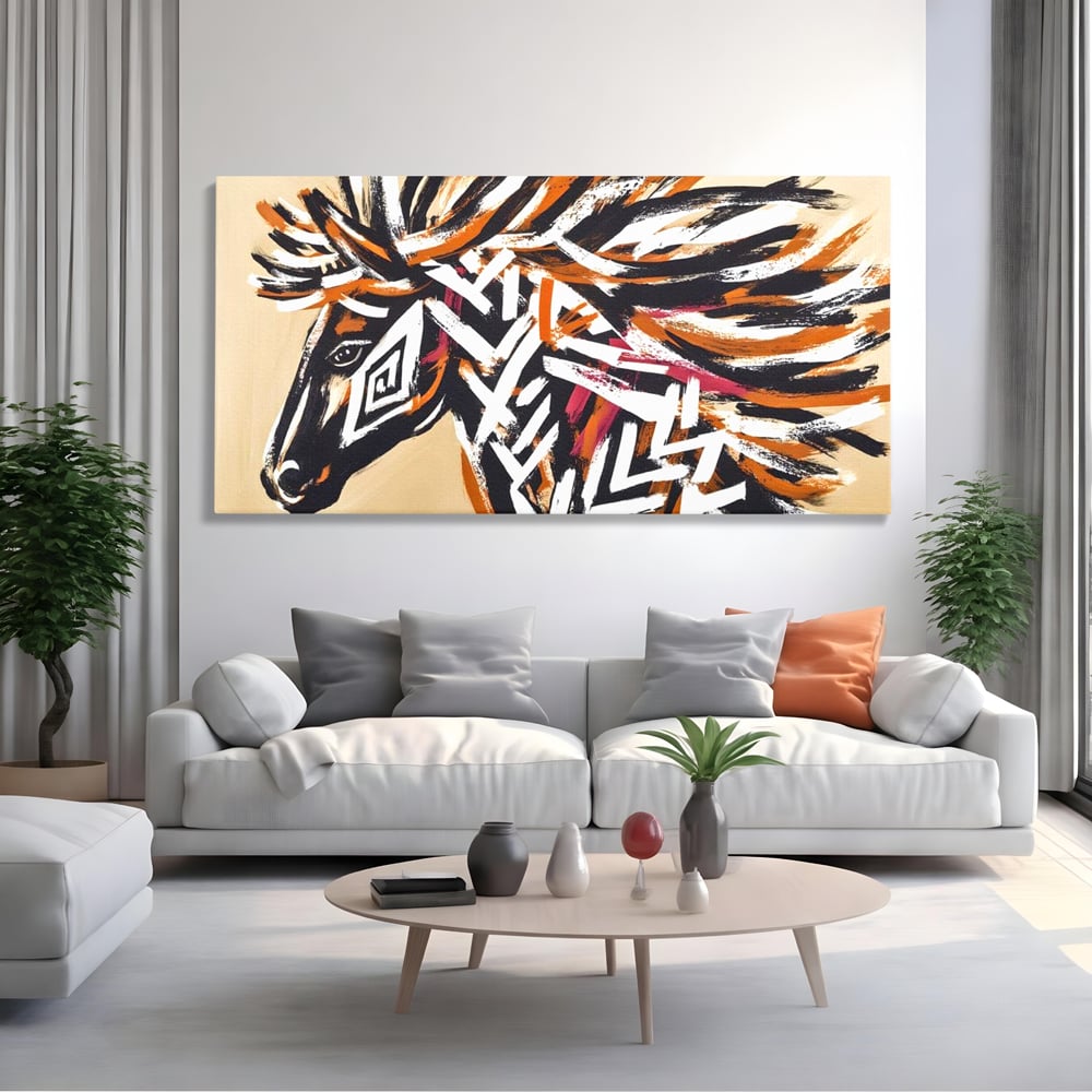 Tablou Canvas Premium, LuxCanva® M1524, Spirit Salbatic, Pictura, Cal, Armasar, Animal, Tribal, Galop, Coama, Etnic, Dormitor, Birou, Living, Camera Copil