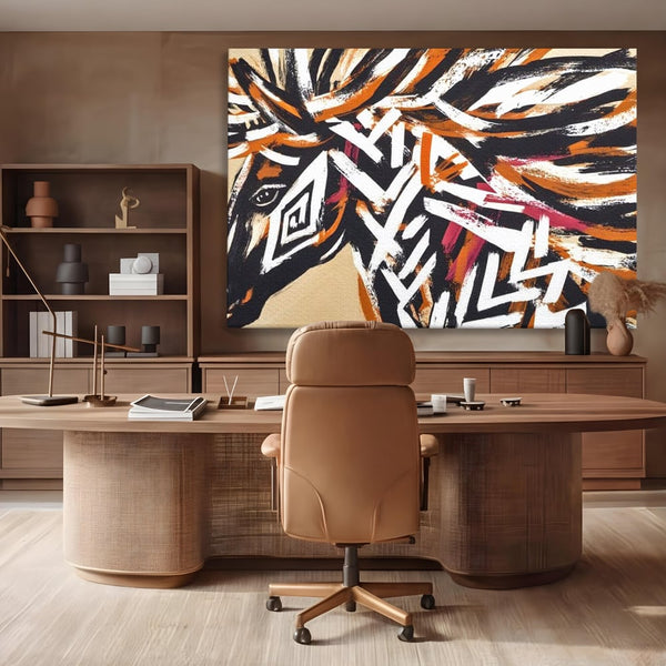 Leinwand Wandkunst Canvas Premium, LuxCanva® M1524, Wild Spirit, Gemälde, Pferd, Pferd, Pistole, Tier, Tribal, Galopp, Galopp, Mähne, Ethnisch, Schlafzimmer, Büro, Wohnzimmer, Kinderzimmer