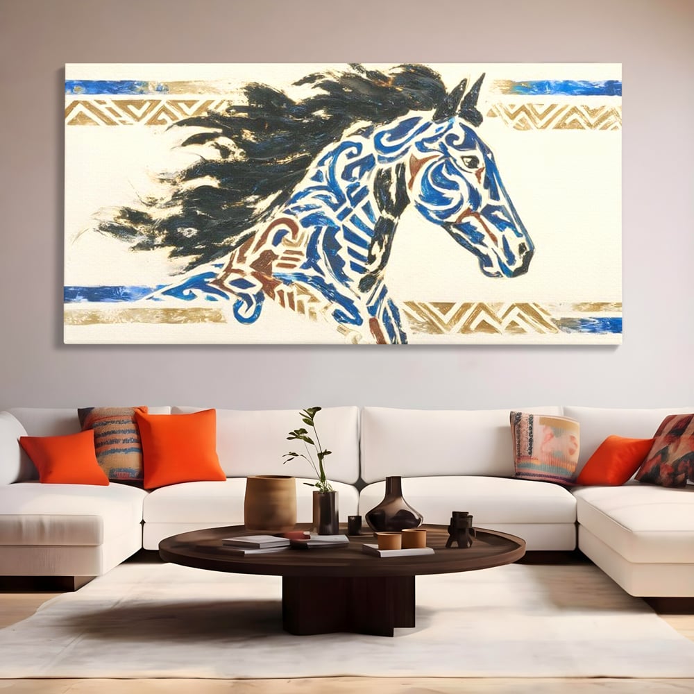Tablou Canvas Premium, LuxCanva® M1525, Galop catre Istorie, Simboluri, Arta Abstracta, Animal, Desen, Cal, Rustic, Tribal, Dormitor, Birou, Living, Camera Copil