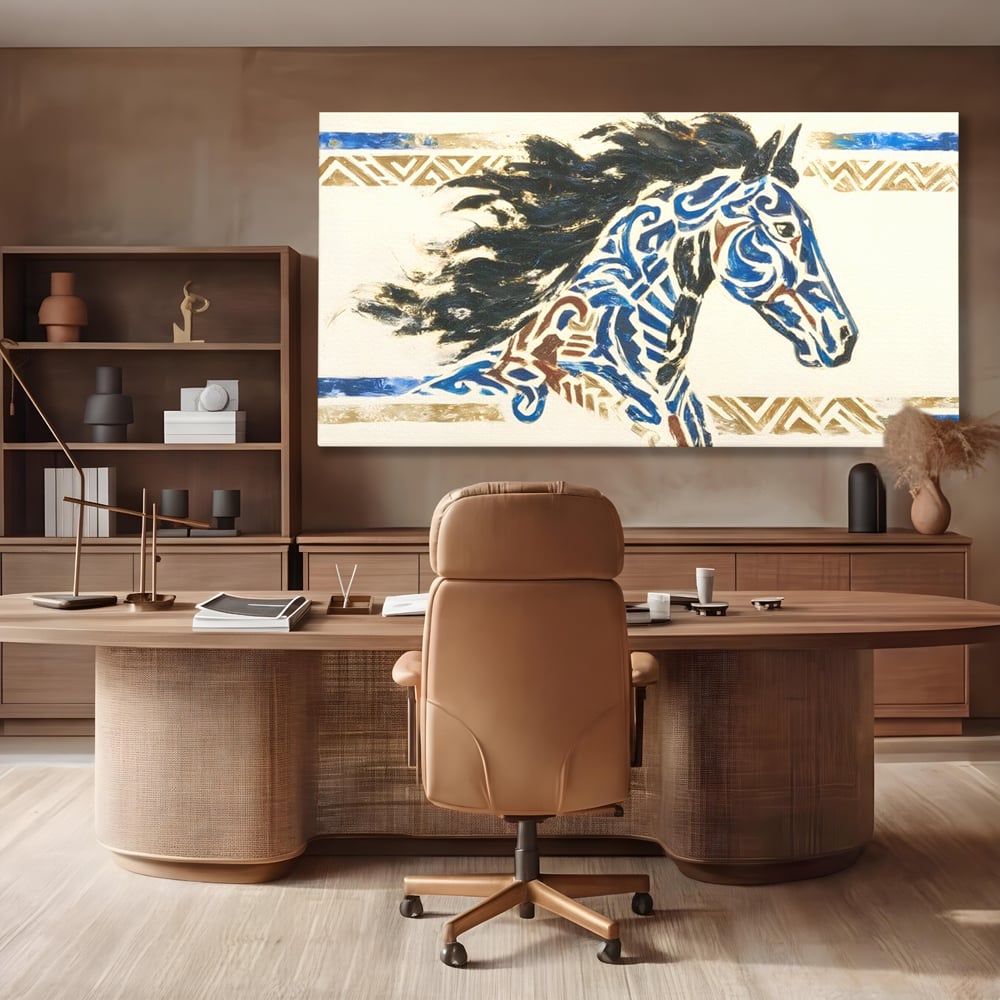 Tablou Canvas Premium, LuxCanva® M1525, Galop catre Istorie, Simboluri, Arta Abstracta, Animal, Desen, Cal, Rustic, Tribal, Dormitor, Birou, Living, Camera Copil
