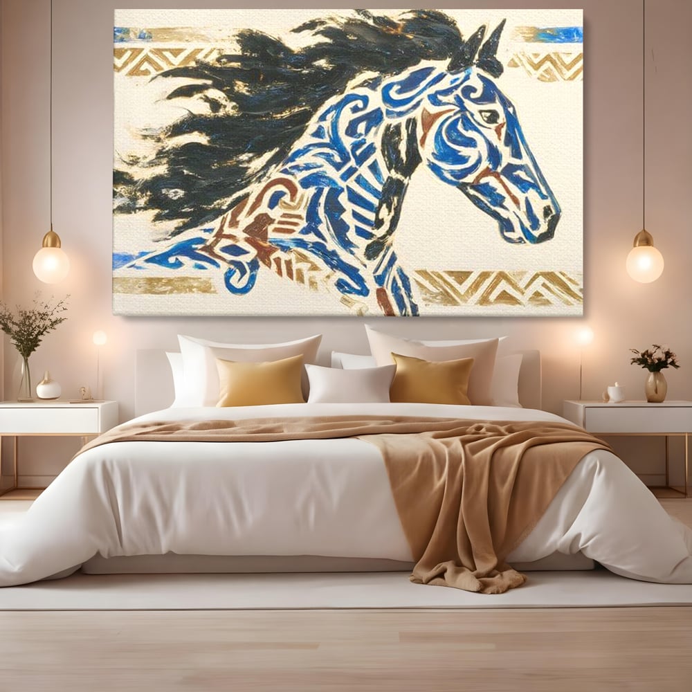 Tablou Canvas Premium, LuxCanva® M1525, Galop catre Istorie, Simboluri, Arta Abstracta, Animal, Desen, Cal, Rustic, Tribal, Dormitor, Birou, Living, Camera Copil
