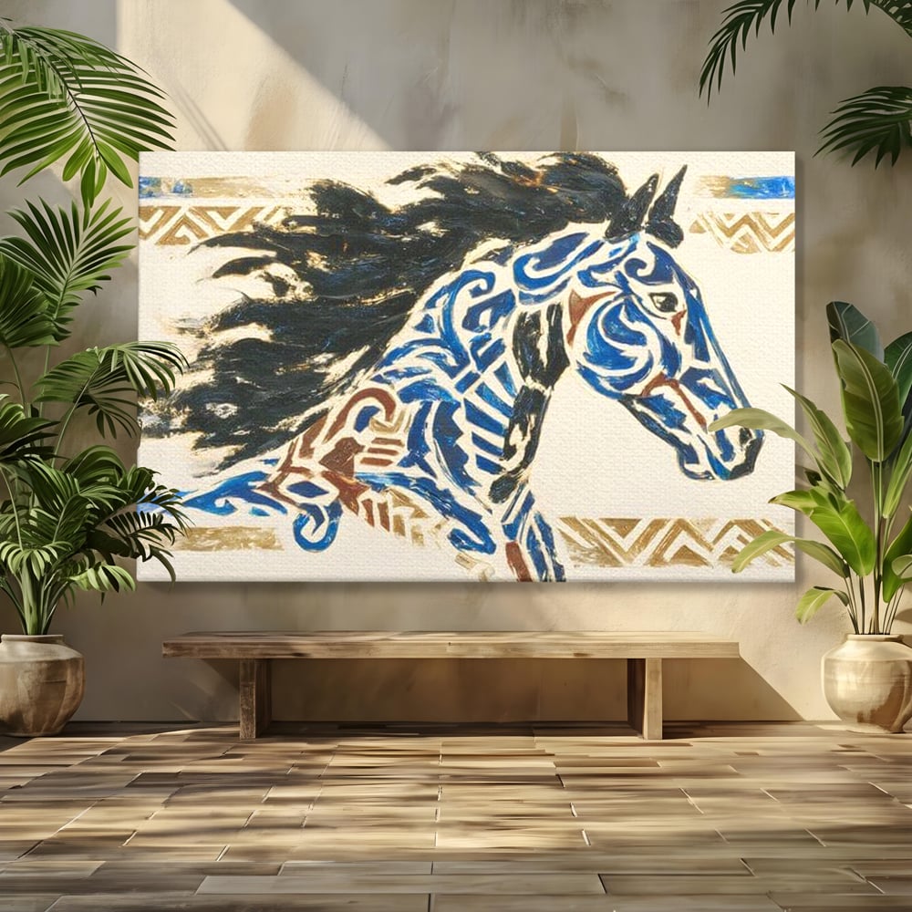 Tablou Canvas Premium, LuxCanva® M1525, Galop catre Istorie, Simboluri, Arta Abstracta, Animal, Desen, Cal, Rustic, Tribal, Dormitor, Birou, Living, Camera Copil