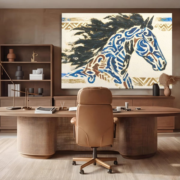 Tablou Canvas Premium, LuxCanva® M1525, Galop catre Istorie, Simboluri, Arta Abstracta, Animal, Desen, Cal, Rustic, Tribal, Dormitor, Birou, Living, Camera Copil